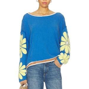 Free People Blue and Yellow Floral Long Sleeve Top